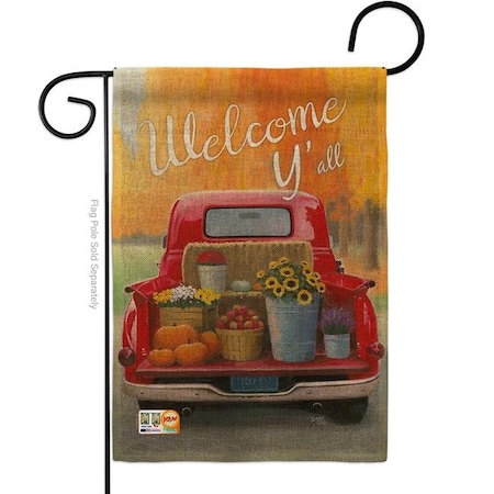 13 X 18.5 In. Welcome Harvest Truck Burlap Fall & Autumn Impressions Decorative Vertical Double Sided Garden Flag